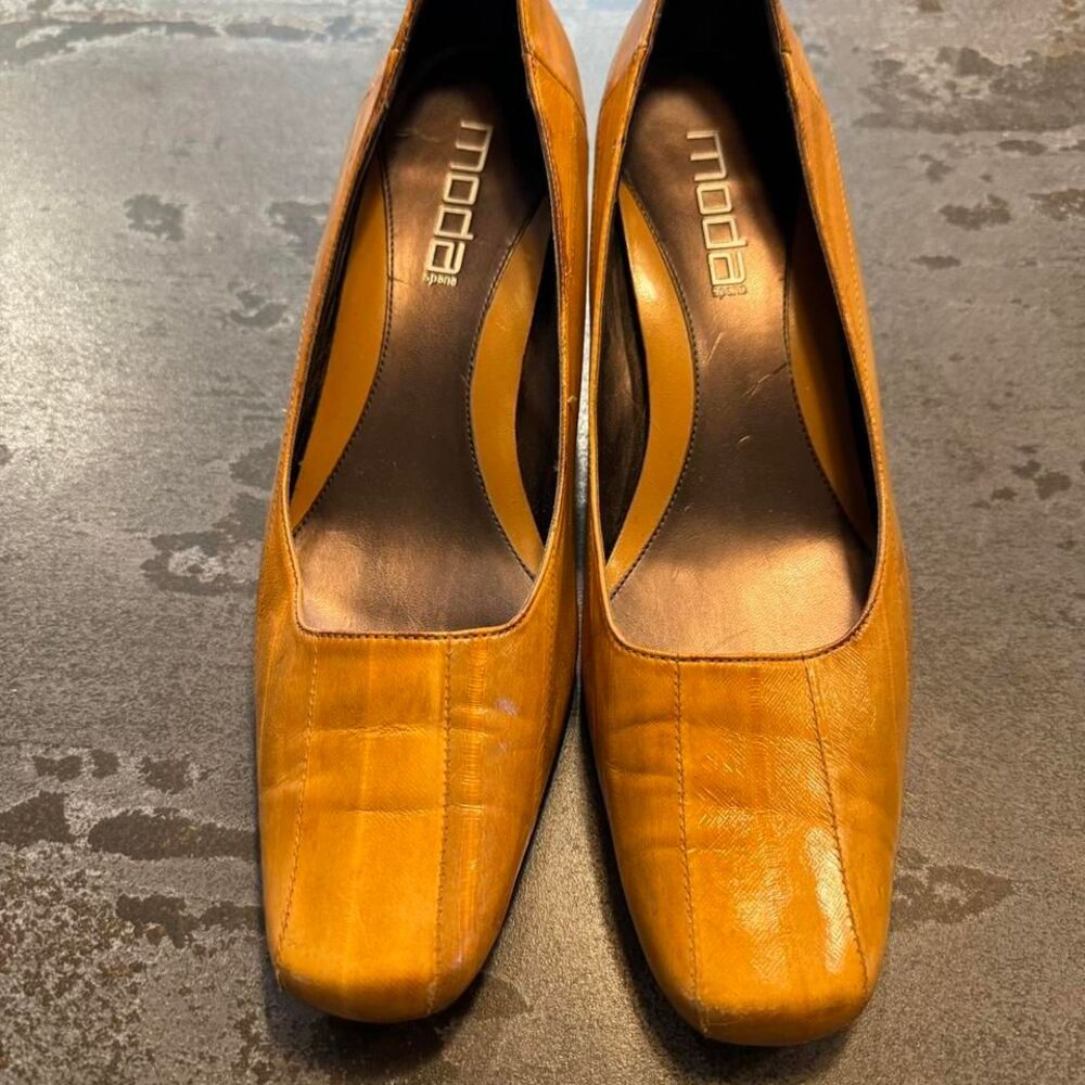 Vintage Moda Eel‎ Skin Square Toe Pump Sz 9